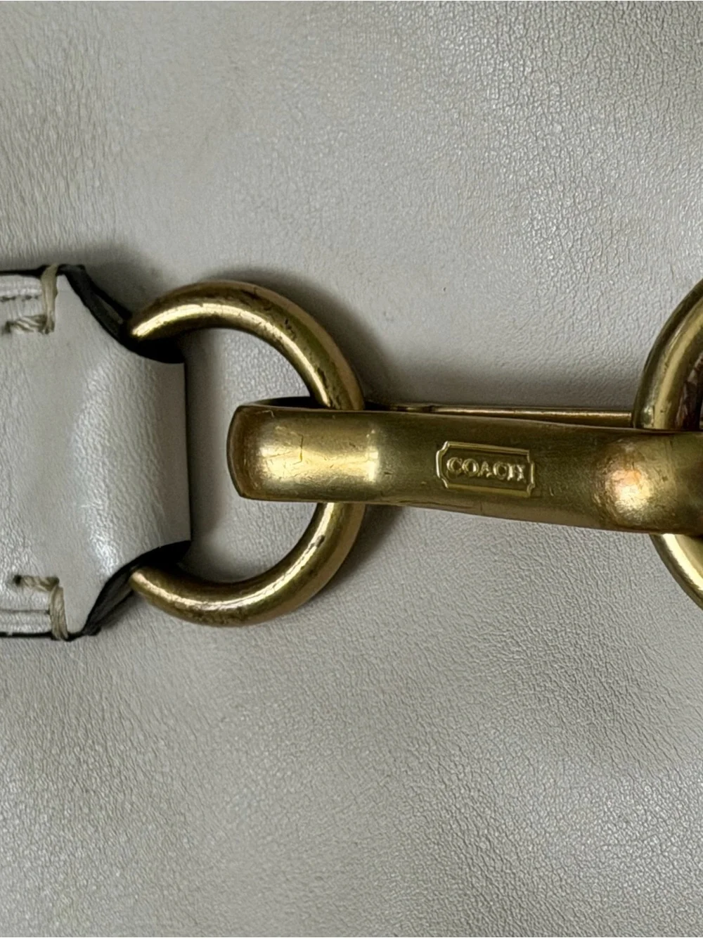 Vintage Coach Cream Leather Shoulder Bag with Brass Hardware